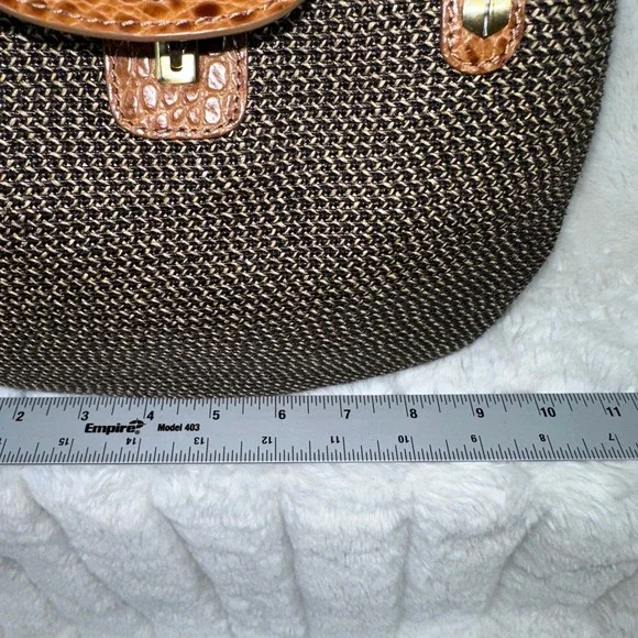 Eric Javits Woven Tote Bag Brown Tan Crocodile Trim Top Handle - Picture 10 of 11